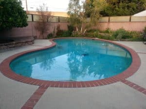 Sparkling pool with landscaped backyard
