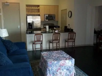 View of the kitchen area in one of the penthouses at the aqua towers