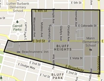 Bluff heights map of the neighborhood in long beach, california