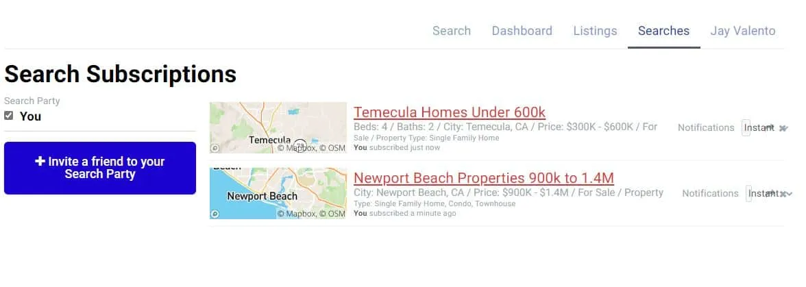 Your listings and saved searches