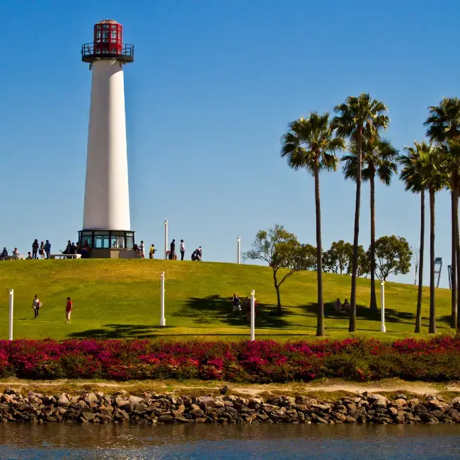 A park with a lighthouse in Downtown Long Beach, California